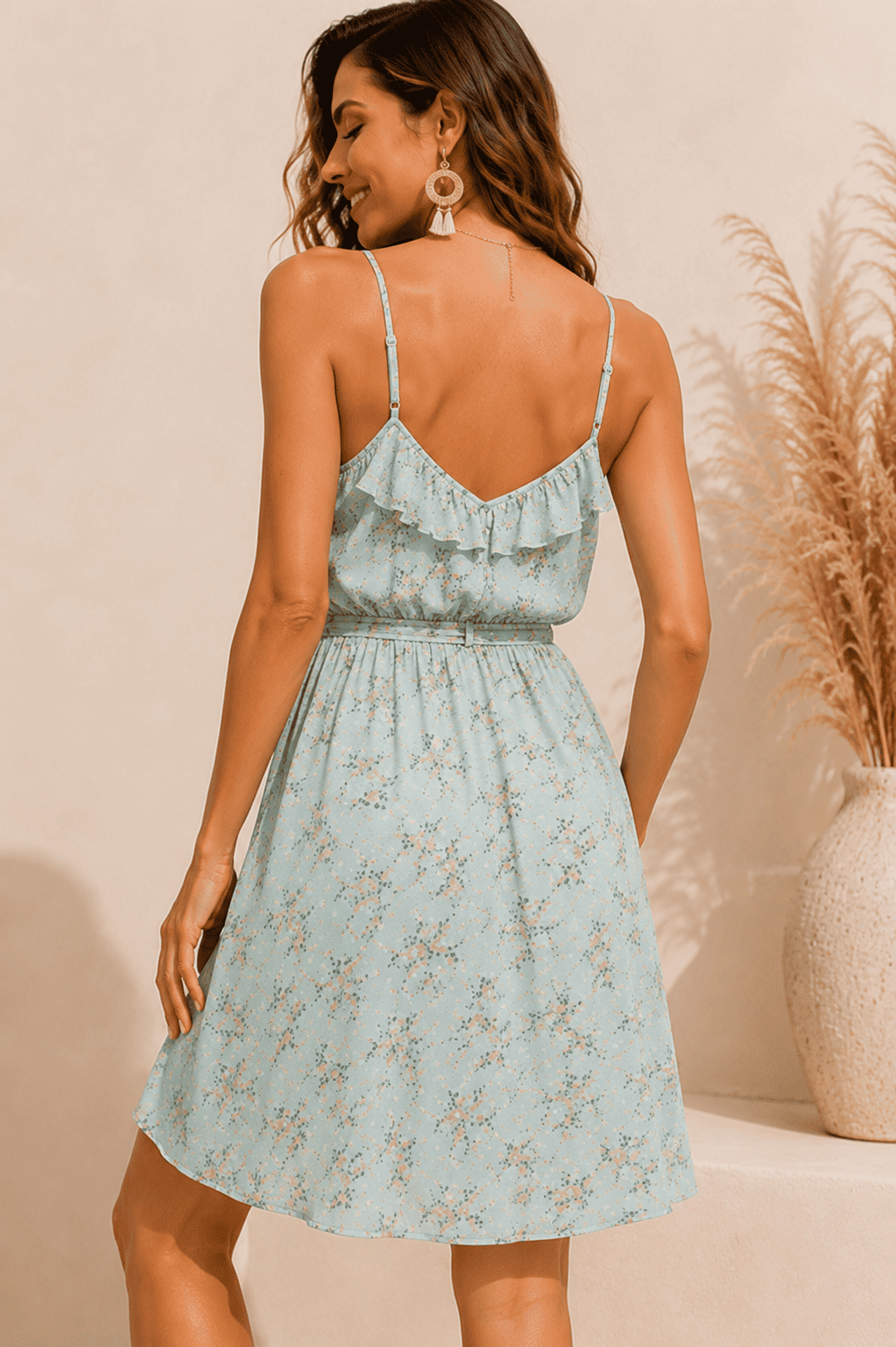 Women’s Floral Ruffle Wrap Midi Dress - Image 4