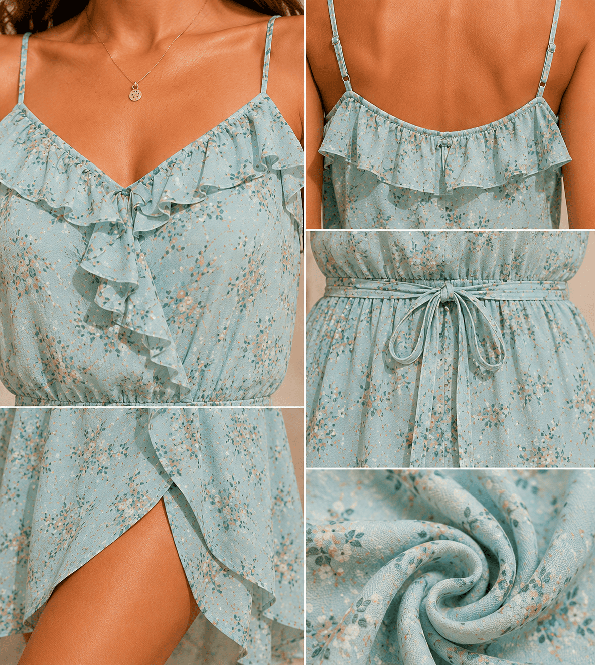 Women’s Floral Ruffle Wrap Midi Dress - Image 6