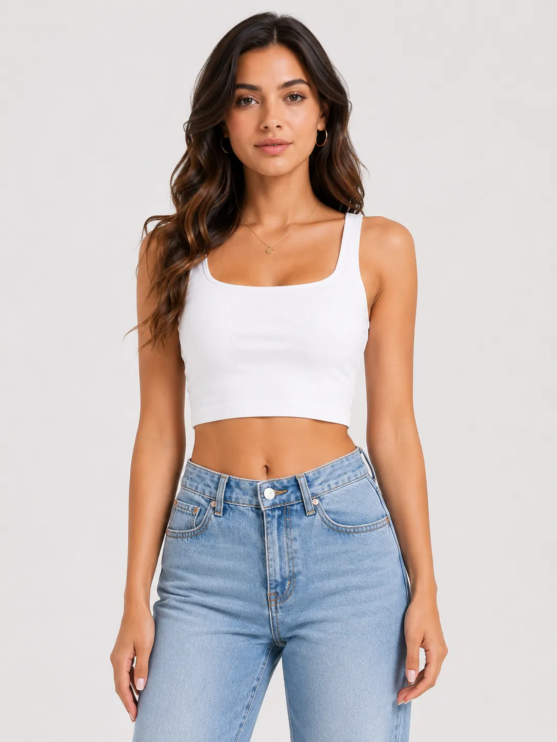 Ribbed Square-Neck Cropped Tank Top