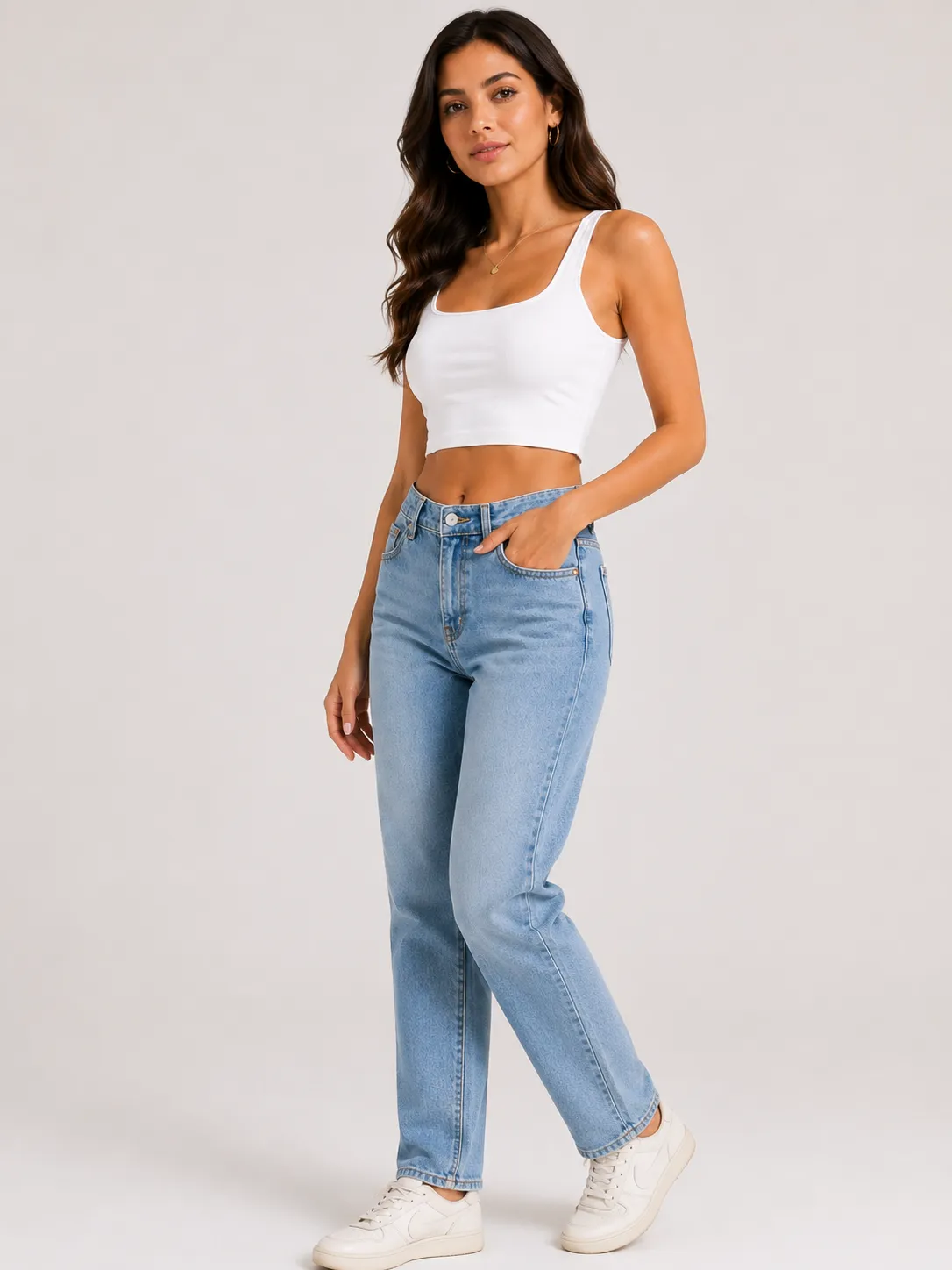 Ribbed Square-Neck Cropped Tank Top - Image 4