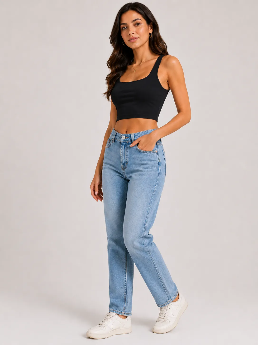Ribbed Square-Neck Cropped Tank Top - Image 10