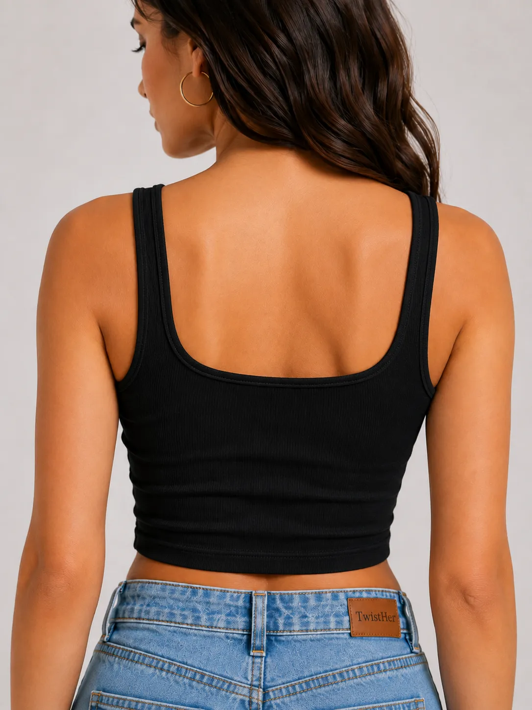 Ribbed Square-Neck Cropped Tank Top - Image 14