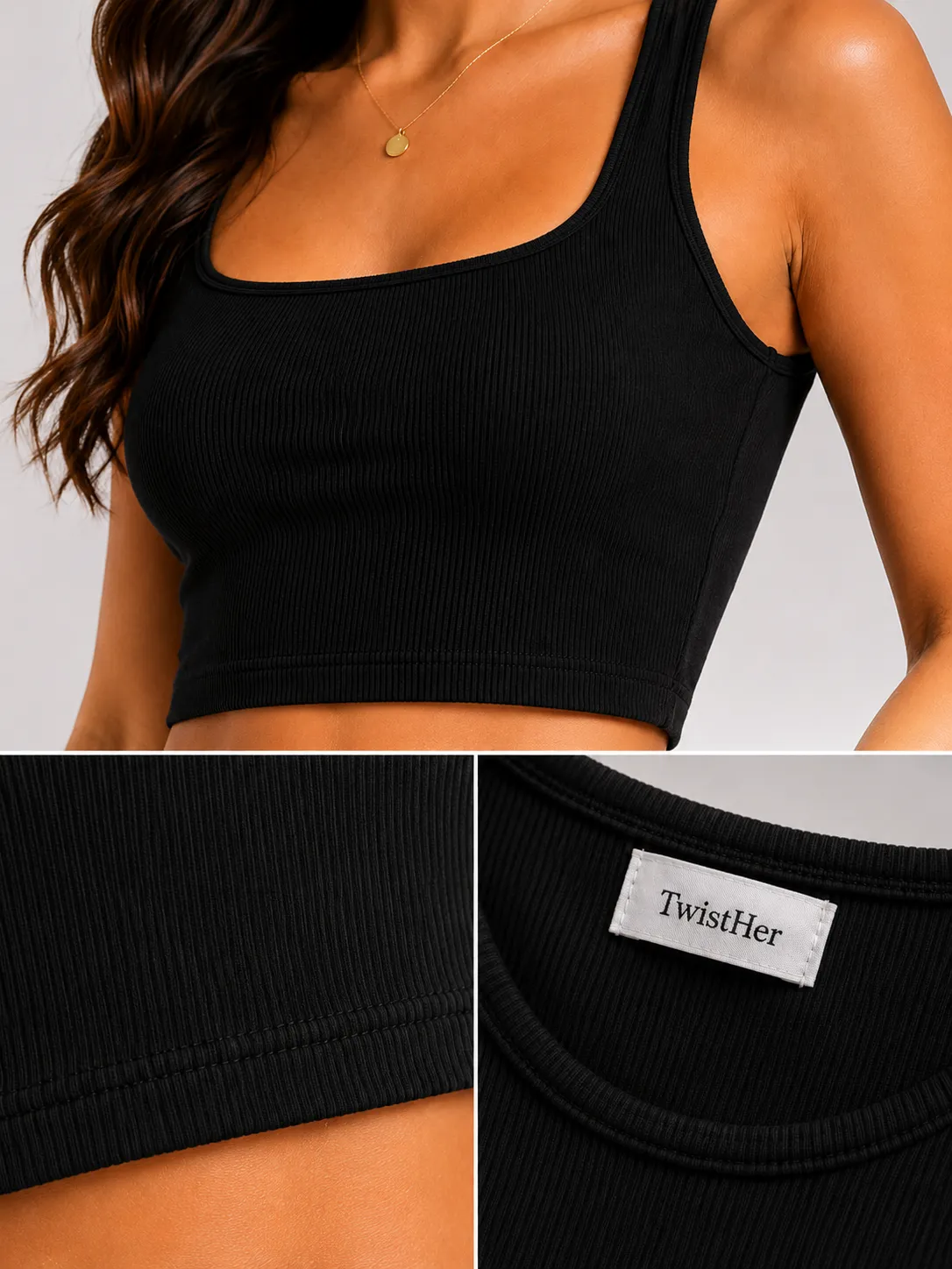 Ribbed Square-Neck Cropped Tank Top - Image 15